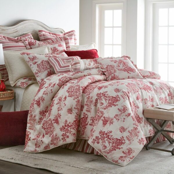 Juego de edredon Austin Horn Classics Cosmopolitan Toile COS-3PC-KCOMF-Red 3 piezas King rojo toile 108x95 pulgadas con