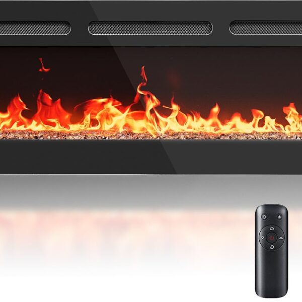 Chimenea Eléctrica Silonn SLELF02B-60-US 60 Pulgadas 4777 BTU WiFi 20 Colores Llama Empotrada/Pared