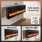 Chimenea Eléctrica Silonn SLELF02B-60-US 60 Pulgadas 4777 BTU WiFi 20 Colores Llama Empotrada/Pared