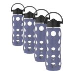 Botella de agua de vidrio Thermos Lifefactory LG4331BDP4 22 oz con tapa de popote giratorio y funda de silicona morado p