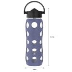 Botella de agua de vidrio Thermos Lifefactory LG4331BDP4 22 oz con tapa de popote giratorio y funda de silicona morado p