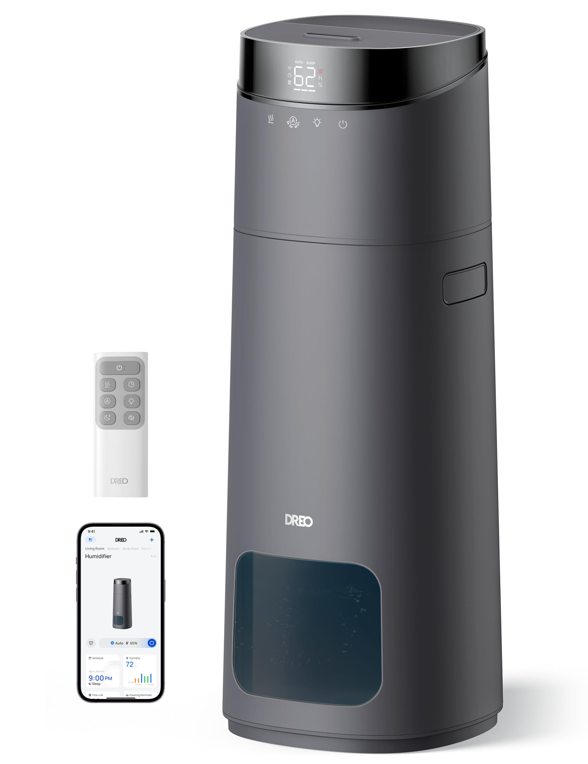 Version 1.0.0 Humidificador inteligente niebla fría Dreo DR-HHM015S gris tanque 16L cobertura 1000 pies cuadrados 130 horas 30 dB llen