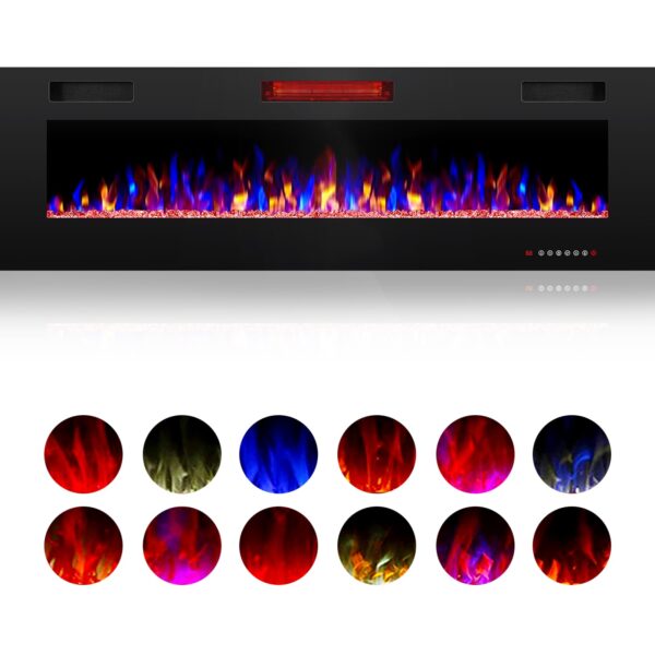 Chimenea Eléctrica ZAFRO RFH-6001LC 60 Pulgadas Empotrada o Muro Ultradelgada Silenciosa Llama LED 12 Colores Ajustables