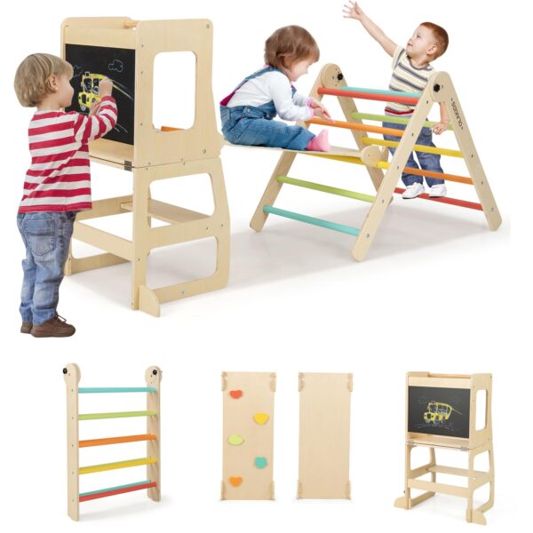 Olakids Pikler - Juego de triángulos 8 en 1, juguetes de escalada para niños pequeños, patio de recreo de madera plegabl