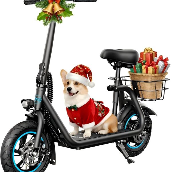 AWWSCOOTER C1 Scooter eléctrico con asiento para adultos, plegable para viajes diarios con cesta para comestibles, masco