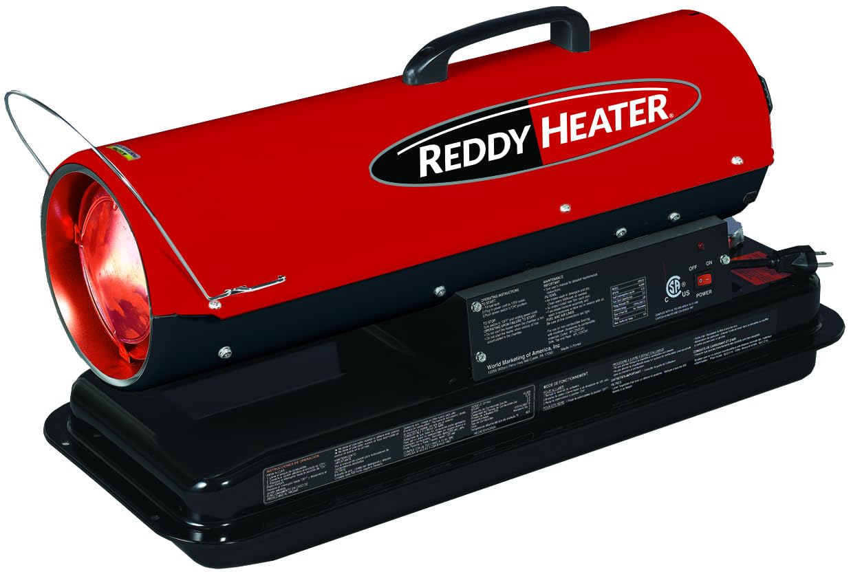 Version 1.0.0 Calentador de Queroseno Aire Forzado Reddy Heater RFA50 50,000 BTU Multicombustible Portátil 120V 14 Horas Tanque 5 Galo