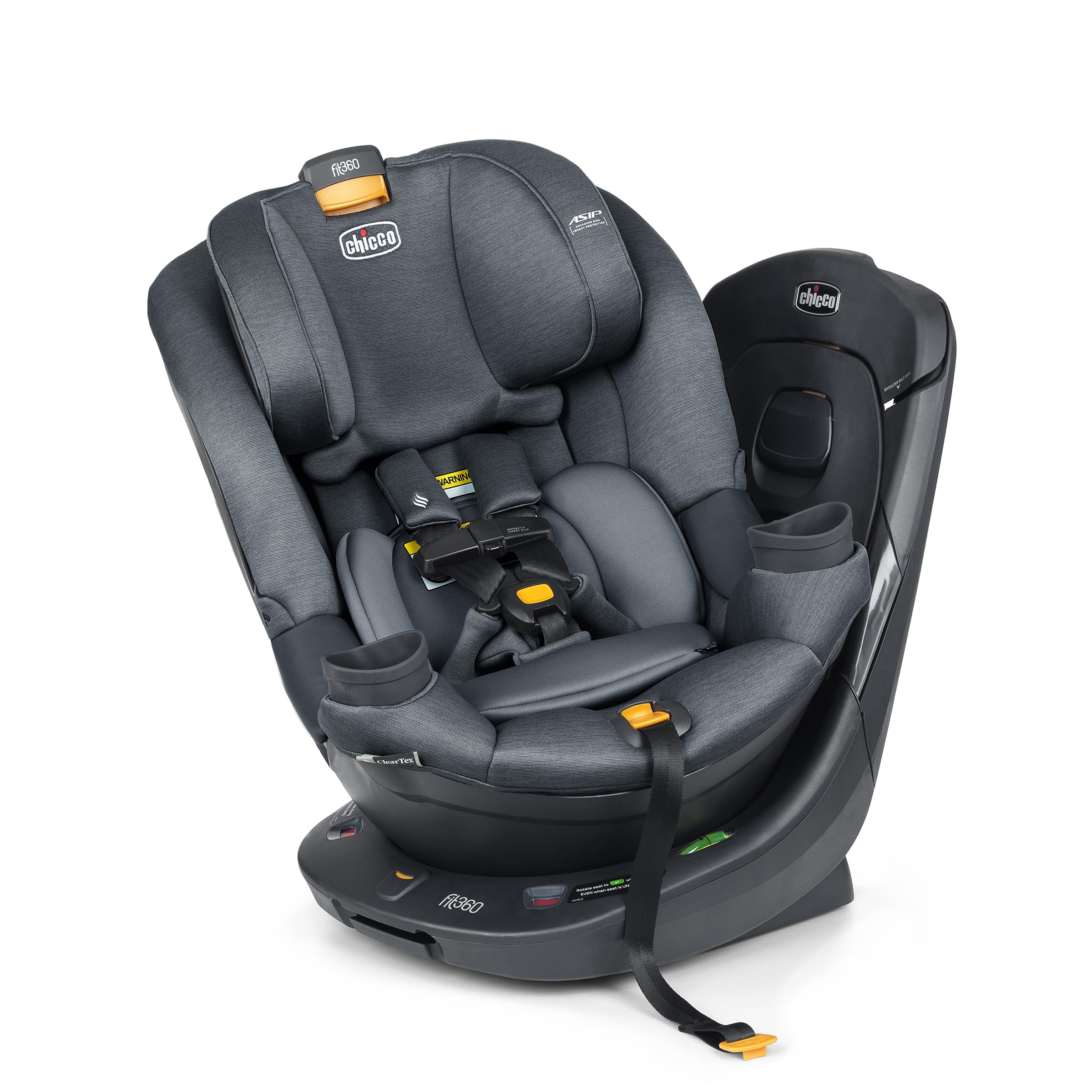 Version 1.0.0 Asiento convertible giratorio Chicco Fit360 ClearTex Artsana USA 06087216950070 rotacion 360 grados trasero y delantero
