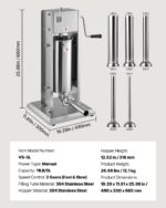 VEVOR Relleno manual de salchichas, relleno vertical de carne de 11 libras / 5 L, máquina de llenado de carne de doble v