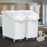 Recipientes comerciales para arroz YITAHOME MAYIHnTMMj juego de 2 piezas con ruedas tapa taza y cucharada almacenamiento