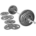 Fitvids Placas de peso estándar de hierro fundido de 1 pulgada que incluyen barra de barra estándar de 5 pies y cerradur