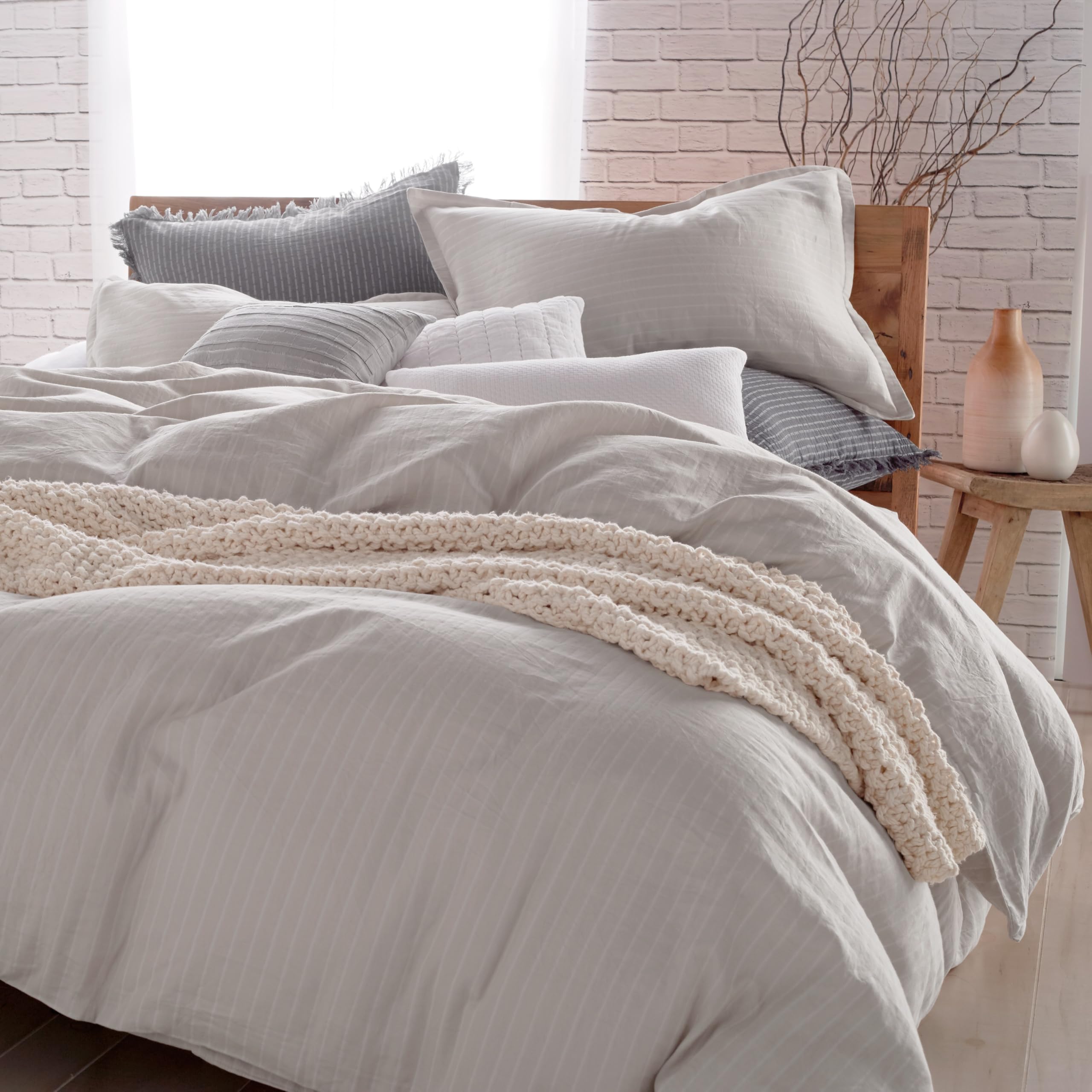Version 1.0.0 Funda de edredón DKNY Pure Comfy CHF Industries PGD001234DVJ algodón 100 por ciento diseño a rayas color platino tamaño