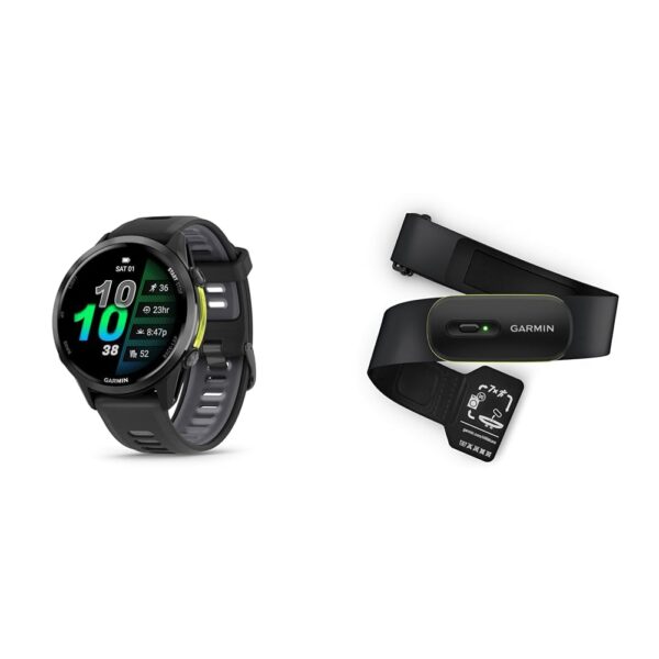 Reloj inteligente GPS Garmin Forerunner 970 titanio DLC gris carbón con banda blanca y monitor de frecuencia cardíaca HR