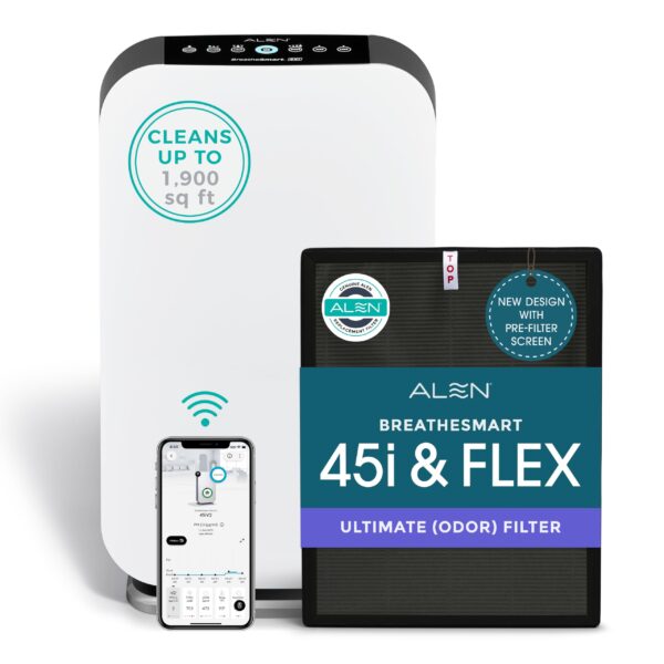 Purificador de aire Alen BreatheSmart 45i_V2 HEPA con filtro de olores blanco para habitaciones hasta 1900 pies cuadrado