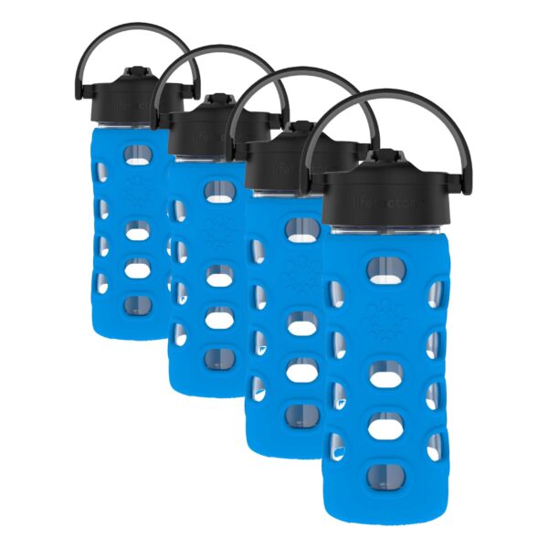 Botellas de agua de vidrio Thermos Lifefactory LG4131BCB4 355 ml 12 oz con tapa de popote y funda de silicón azul cobalt