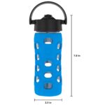 Botellas de agua de vidrio Thermos Lifefactory LG4131BCB4 355 ml 12 oz con tapa de popote y funda de silicón azul cobalt