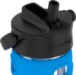 Botellas de agua de vidrio Thermos Lifefactory LG4131BCB4 355 ml 12 oz con tapa de popote y funda de silicón azul cobalt