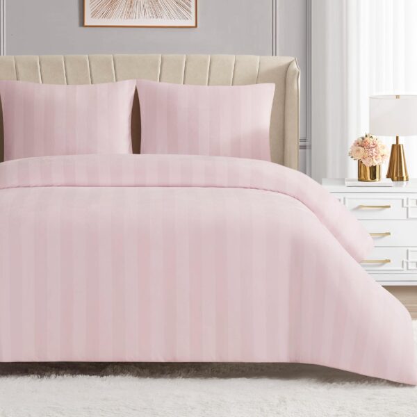 Juego de ropa de cama terciopelo a rayas Juicy Couture Jenny YMF Carpets JYZ032887 tamaño King 3 piezas color rosa