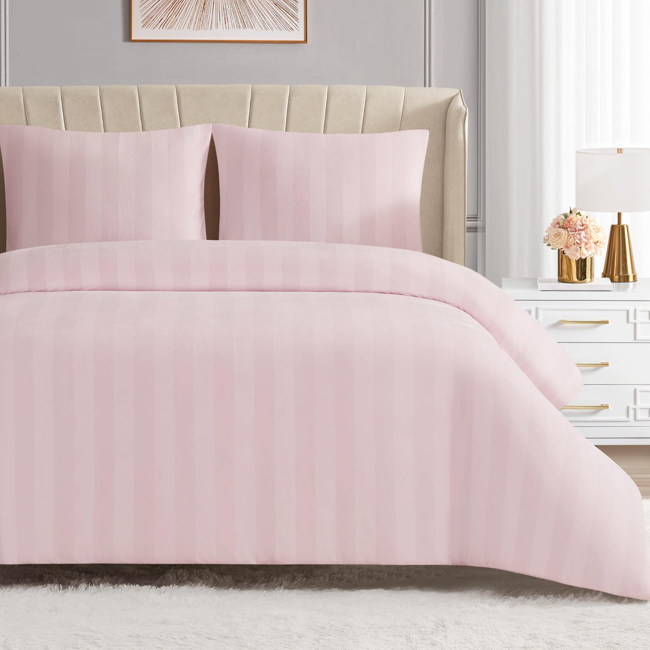 Version 1.0.0 Juego de ropa de cama terciopelo a rayas Juicy Couture Jenny YMF Carpets JYZ032887 tamaño King 3 piezas color rosa