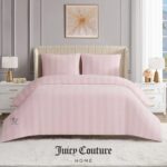 Juego de ropa de cama terciopelo a rayas Juicy Couture Jenny YMF Carpets JYZ032887 tamaño King 3 piezas color rosa
