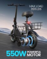 Gyroshoes C1S Electric Scooter for Adults with Seat & Large Basket, 550W Motor, 20 Mile Range, 19MPH, Foldable E-Scooter