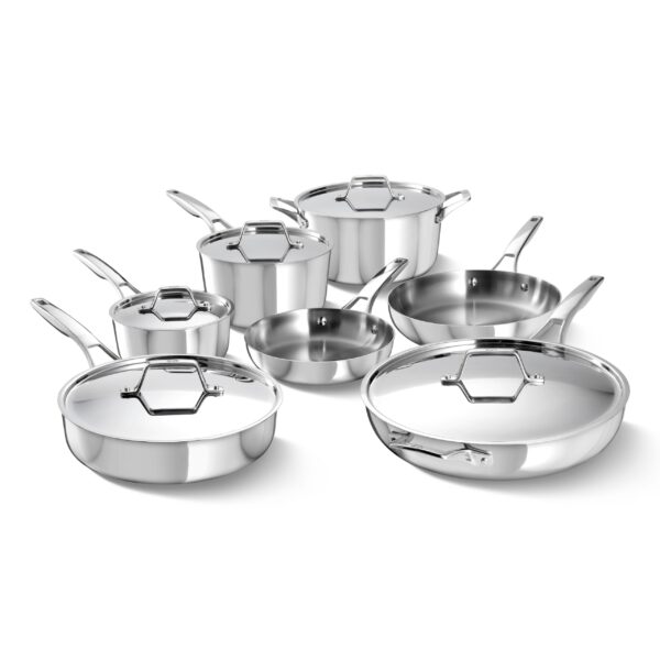 Batería de Cocina Calphalon Premier 2214228 Acero Inoxidable 5 Capas Turbo Heat Tech 12 Piezas Ollas y Sartenes Inducció