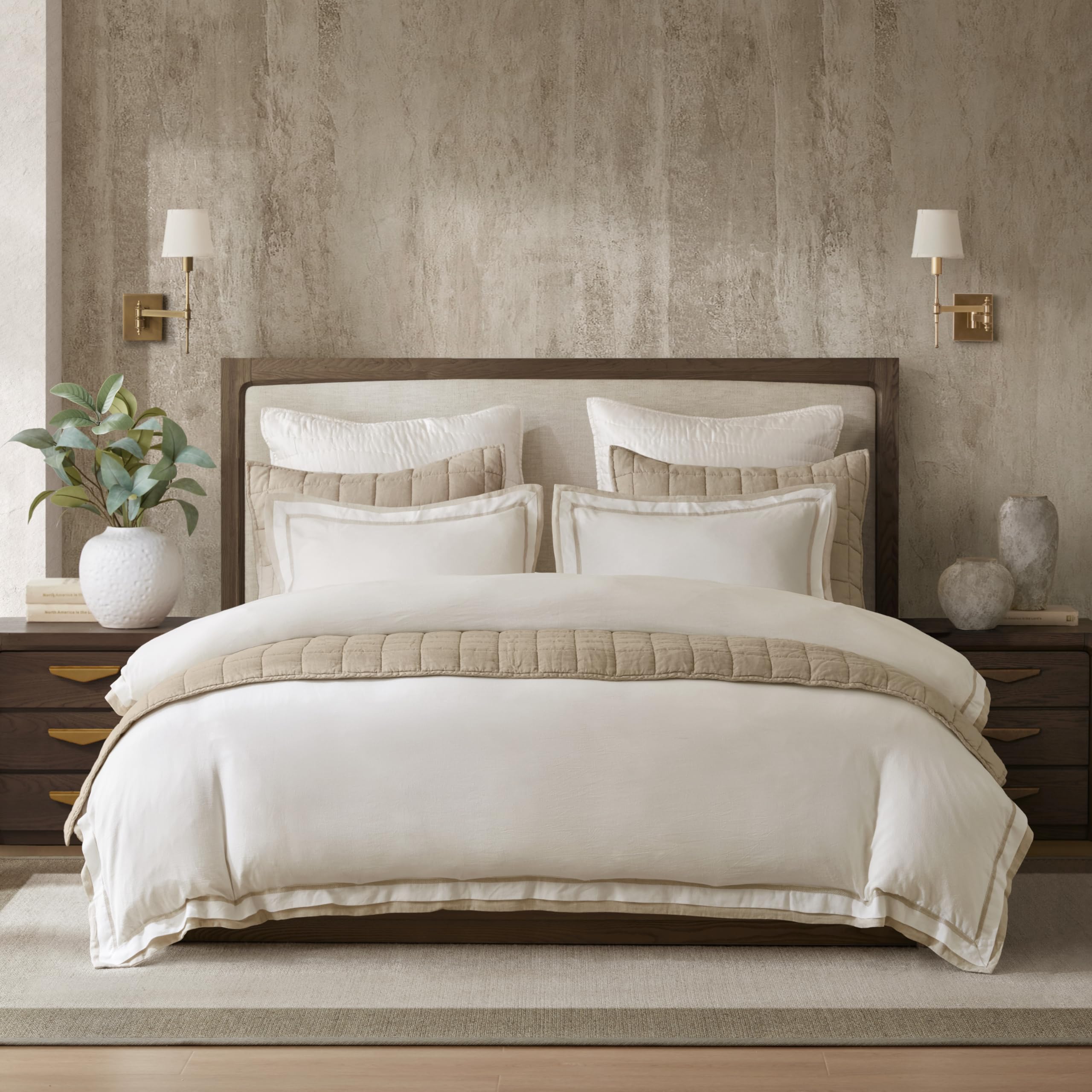 Version 1.0.0 Funda de Edredón Mezcla de Lino Harbor House HHD12-1938 blanco dorado King Cal King 70% rayón 30% lino europeo bordado d