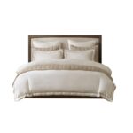 Funda de Edredón Mezcla de Lino Harbor House HHD12-1938 blanco dorado King Cal King 70% rayón 30% lino europeo bordado d