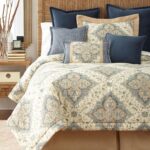 Juego de edredón Windfall floral damasco mezcla lino Queen Pacific Coast Home Furnishings Inc. WF_3PC_CF-90x95 azul mari