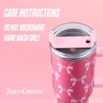 Vaso Térmico con Asa y Popote Juicy Couture Jetsetter YMF Carpets Inc JYH034244 40 Onzas Diseño de Lazos Rosas