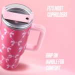 Vaso Térmico con Asa y Popote Juicy Couture Jetsetter YMF Carpets Inc JYH034244 40 Onzas Diseño de Lazos Rosas