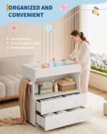 Cambiador de bebé con 2 cajones, cómoda moderna para cuarto de bebé con un espacio de almacenamiento abierto, estación d