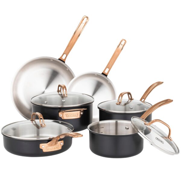 Batería de cocina Viking 40011-9990BCC acero inoxidable 3 capas 10 piezas con tapas de vidrio apto para inducción negro