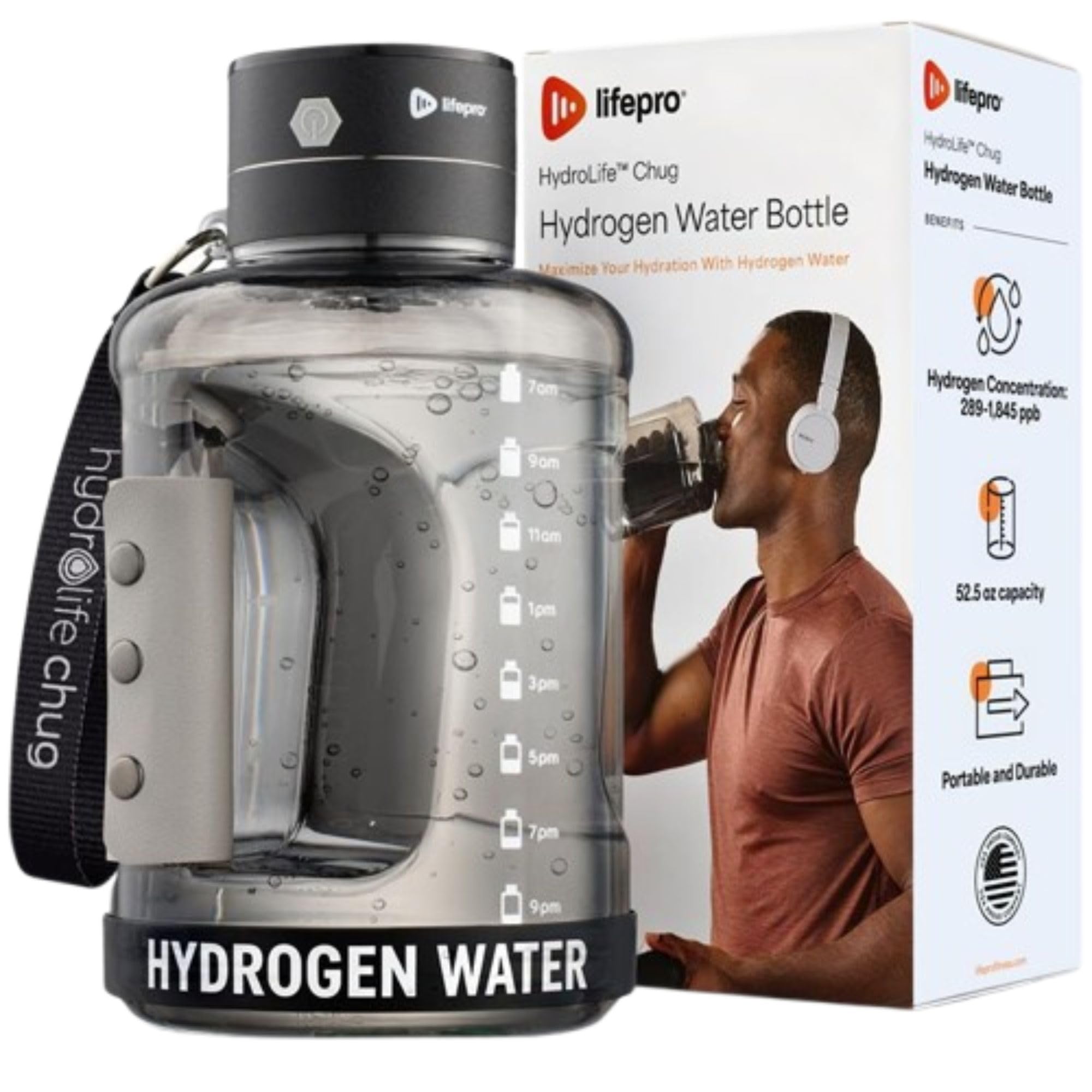 Version 1.0.0 Botella generador de agua de hidrógeno portátil Lifepro HydroLife Chug LP-HYDLFCHG-FOG tecnología SPE PEM 1.5 litros 50