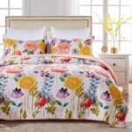 Juego de ropa de cama floral acuarela algodón Greenland Home Fashions GL-1408AMSKES 5 piezas King Cal King blanco con fu