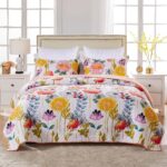 Juego de ropa de cama floral acuarela algodón Greenland Home Fashions GL-1408AMSKES 5 piezas King Cal King blanco con fu