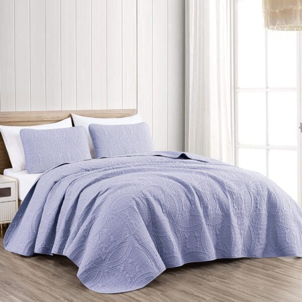Juego de colcha Austin extragrande Chezmoi Collection Austin-Lavender-Queen Queen lavanda 3 piezas ropa de cama