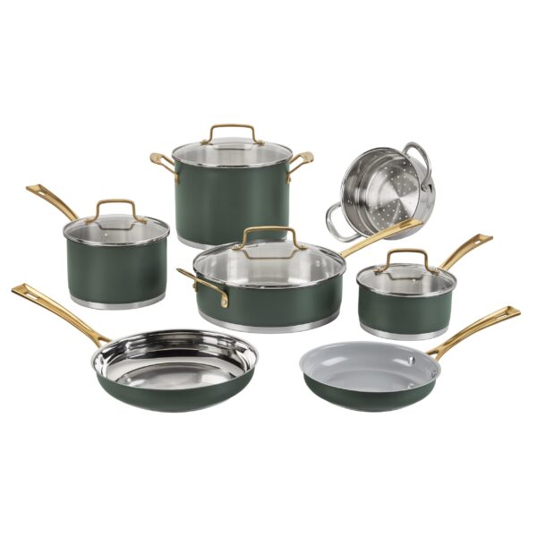 Batería de cocina Cuisinart MT89G-11 juego de ollas y sartenes de acero inoxidable 11 piezas tomillo mate