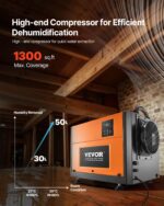 Deshumidificador comercial VEVOR OL60-D083A 125 pintas acero galvanizado para espacio de arrastre y sótano industrial co