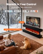Chimenea eléctrica de 3 lados Silonn SLELF12B-50-US 50", 5110 BTU, 15 colores de llama, compatible con Alexa