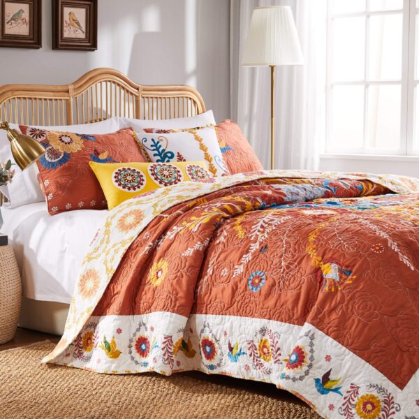 Juego de edredón Barefoot Bungalow Topanga Greenland Home Fashions GL-1703EBSQ5 5 piezas tamaño queen multicolor