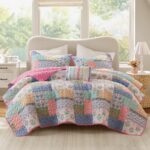 Juego de edredón floral patchwork Intelligent Design ID13-2513 reversible ligero estilo bohemio con funda y almohada dec