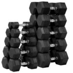 Fitvids Rubber Encased Hex Dumbbell Set Contoured Handle for Muscle Toning, Strength Building & Full Body Workout, 60LB,