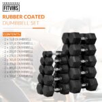 Fitvids Rubber Encased Hex Dumbbell Set Contoured Handle for Muscle Toning, Strength Building & Full Body Workout, 60LB,