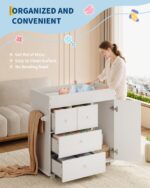 GarveeLife Cómoda para cambiador, cómoda de bebé con 3 cajones y un gabinete, estación moderna para cambiar pañales con