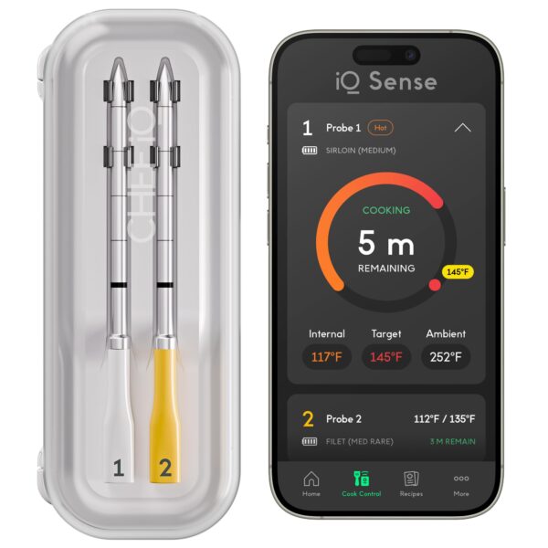 Termómetro Inalámbrico Inteligente para Carne CHEF iQ Sense CQ60-2C-Z3-E-CA | 2 Sondas WiFi | 5 Sensores | 1000°F | Parr
