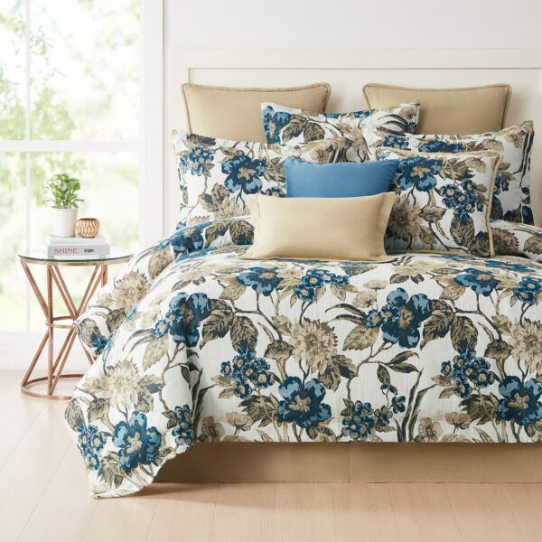 Juego de edredón Ariana Pacific Coast Home Furnishings ARI-QN3PC-C jacquard Queen 3 piezas azul bronceado respaldo algod