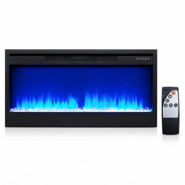 Chimenea Eléctrica de Cristal MEGAWISE SF301-43BT 1400 W Llamas LED 7 Colores con Control Remoto Inteligente y Termostat