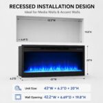 Chimenea Eléctrica de Cristal MEGAWISE SF301-43BT 1400 W Llamas LED 7 Colores con Control Remoto Inteligente y Termostat