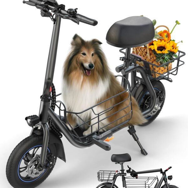 Gyroor Scooter eléctrico para adultos, motor de 300 W, rango de 20 millas, 15.5 MPH, scooter eléctrico plegable con asie