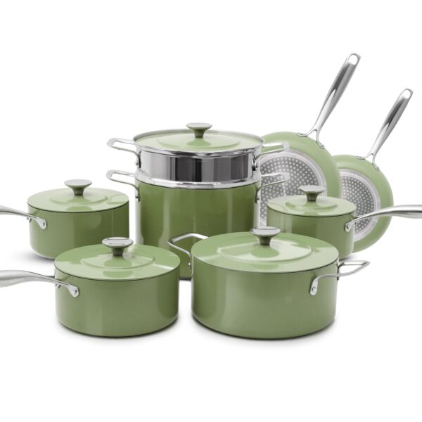 Batería de cocina Nuwave Duralon Lux G10 de 13 piezas cerámica antiadherente azul libre de PFAS apta para inducción